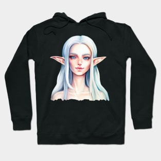 Beautiful fairy cute girl elf with white hair watercolor Hoodie